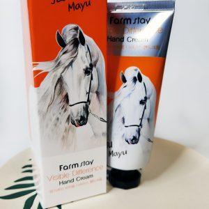 Odżywczy krem do kompleksowej pielęgnacji skóry dłoni z tłuszczem końskim FarmStay Visible Difference Hand Cream Jeju Mayu 1