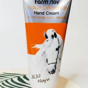 Odżywczy krem do kompleksowej pielęgnacji skóry dłoni z tłuszczem końskim FarmStay Visible Difference Hand Cream Jeju Mayu 4
